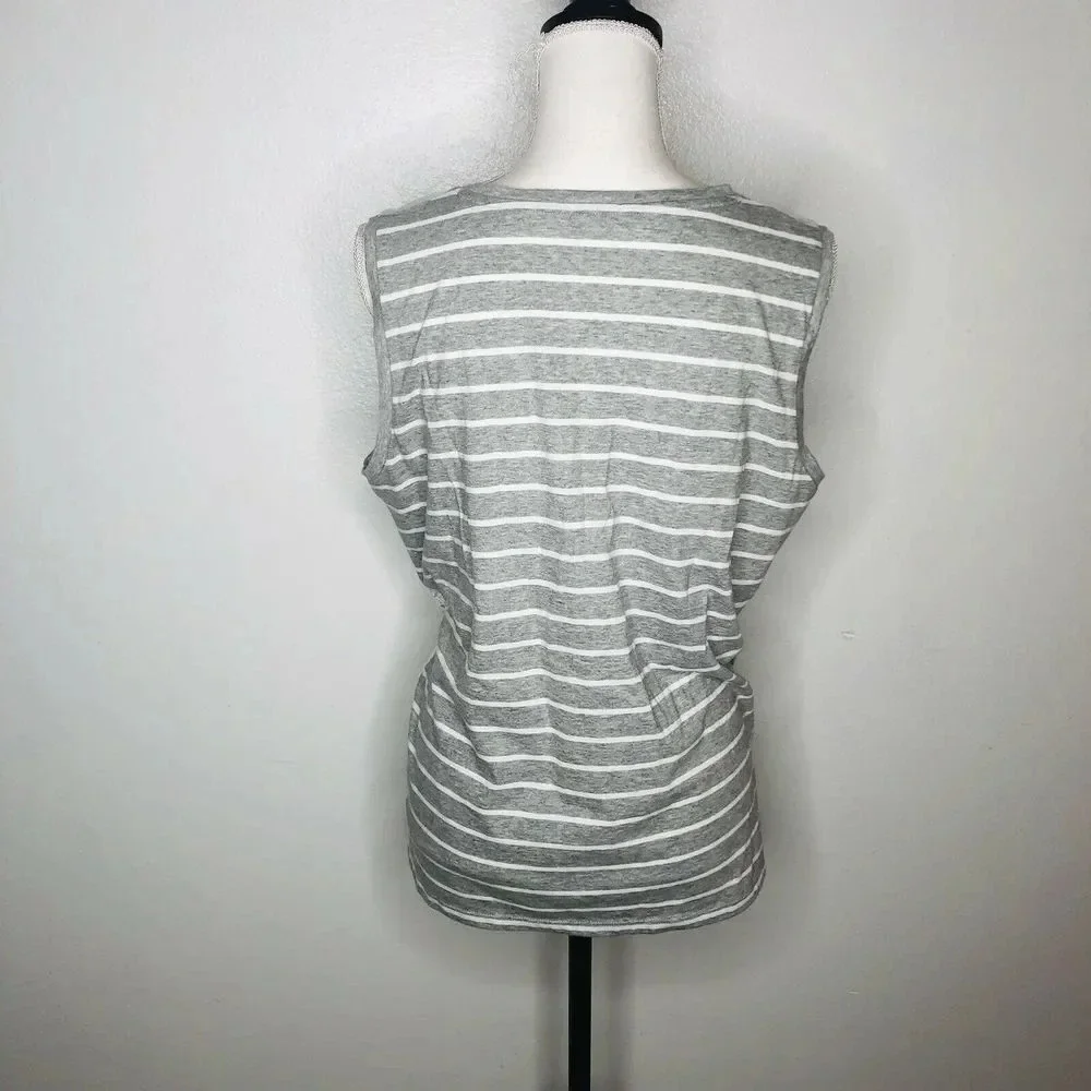 J. Crew Gray White Eyelet Lace Sleeveless shirt Lg